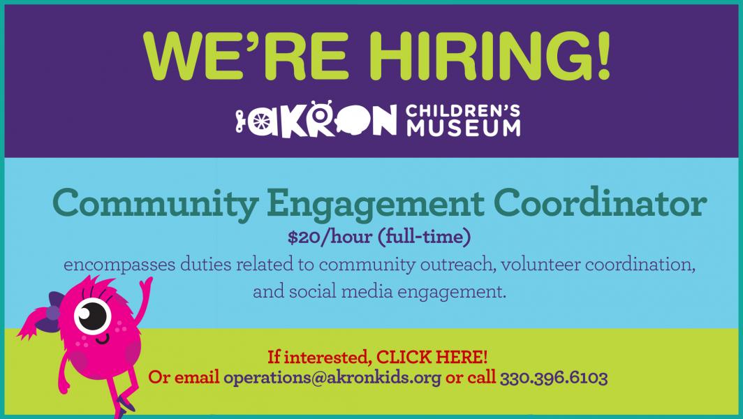 We're Hiring! Community Engagement Coordinator.